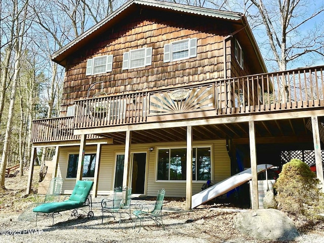 205 Waterview Dr, Lords Valley, PA 18428 - rear view of property featuring a wooden deck