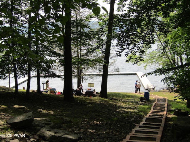 view of yard with a water view
