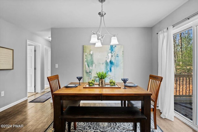 dining area featuring a notable chandelier and wood-type flooring