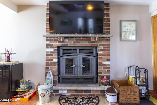 room details featuring a wood stove