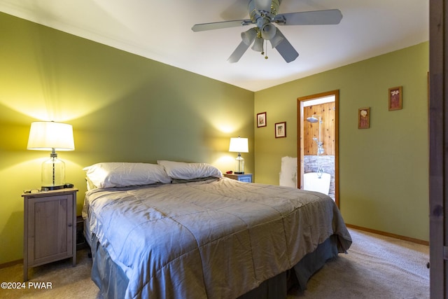 bedroom with ceiling fan and carpet