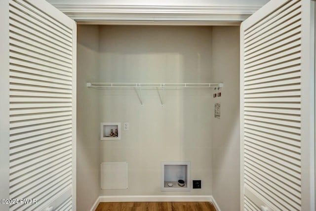 laundry area featuring hookup for an electric dryer, washer hookup, and hardwood / wood-style floors