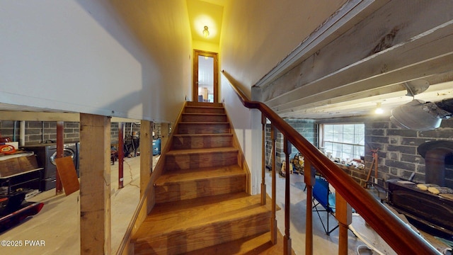 109 Lake Dr, Dingmans Ferry, PA 18328 - stairway featuring a wood stove