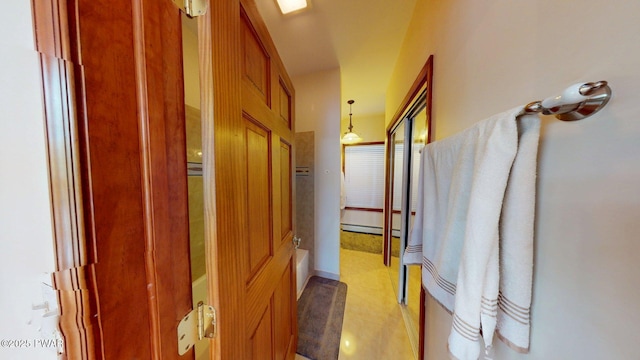 109 Lake Dr, Dingmans Ferry, PA 18328 - hall featuring light tile patterned floors and baseboard heating