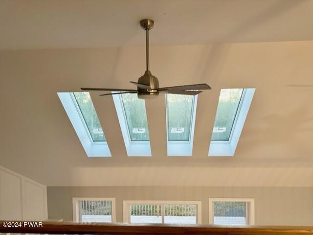 details featuring a skylight and ceiling fan