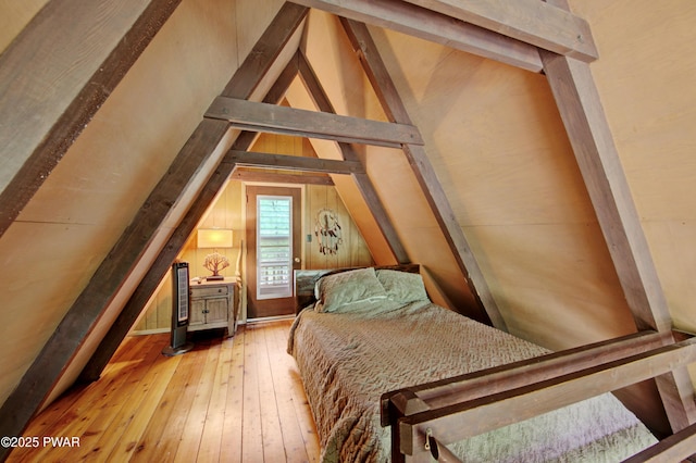 111 Blueridge Ln, Lords Valley, PA 18428 - bedroom with hardwood / wood-style floors and lofted ceiling