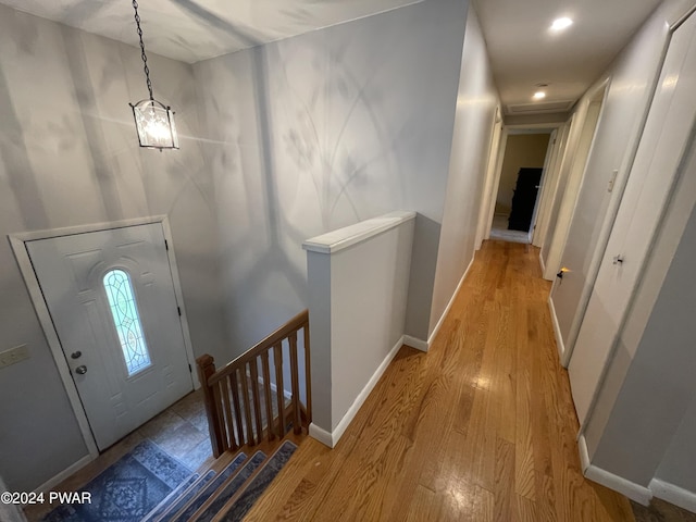 foyer entrance featuring light wood-type flooring