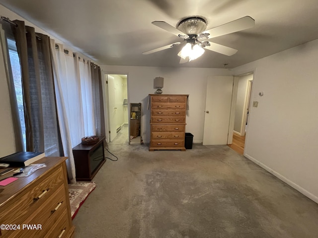 bedroom featuring ceiling fan and carpet floors