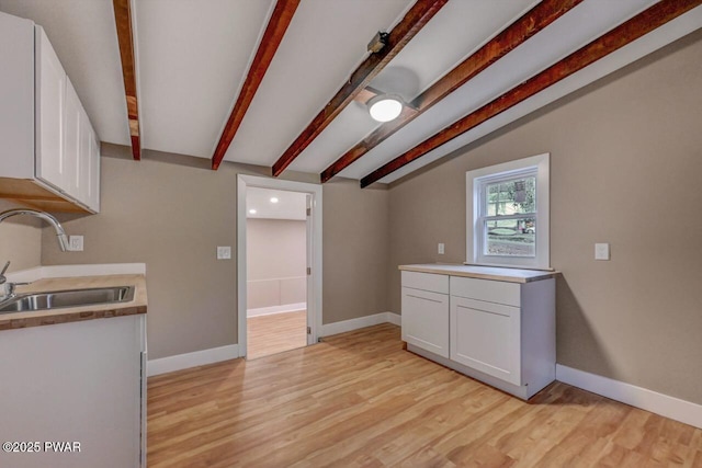 110 Maple Dr, Greentown, PA 18426 - kitchen with a sink, white cabinets, light wood-style flooring, and baseboards