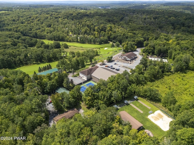 aerial view featuring a forest view