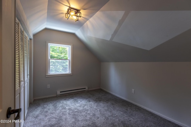23 S Fairway Dr, Lake Ariel, PA 18436 - additional living space featuring a baseboard radiator, carpet, lofted ceiling, and baseboards