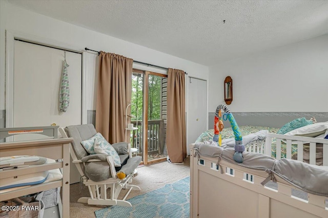 102 Keystone Ct, Dingmans Ferry, PA 18328 - carpeted bedroom with access to outside and a textured ceiling