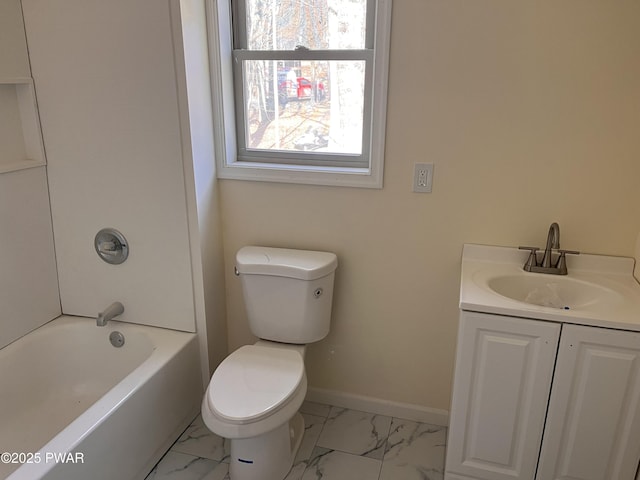 full bathroom with vanity, toilet, and bathtub / shower combination