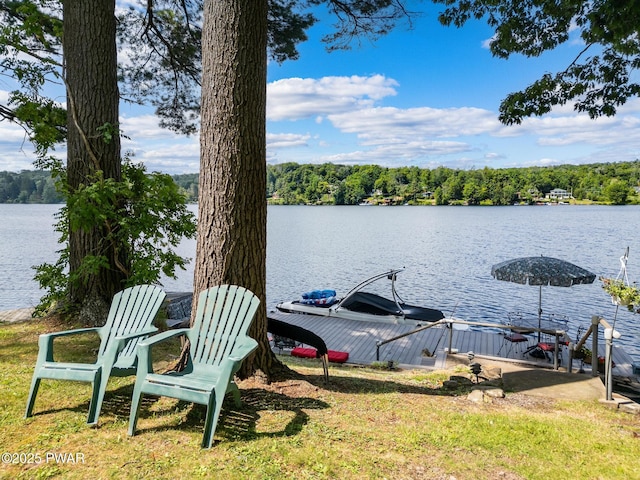 view of dock with a water view