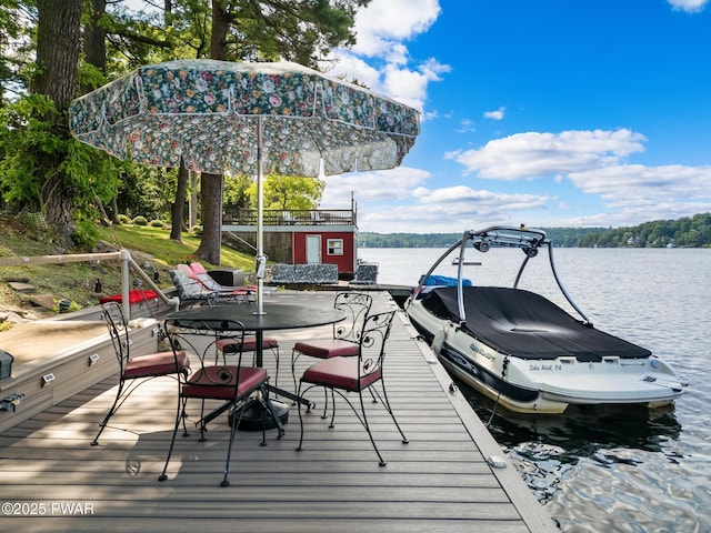 dock area with a water view