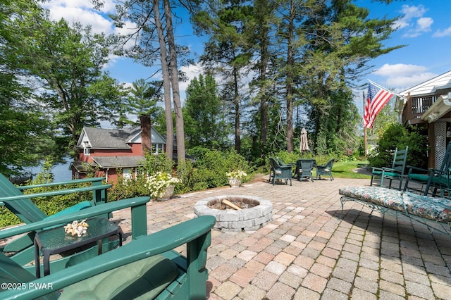 view of patio / terrace with a fire pit
