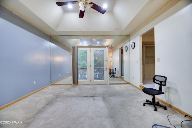 3122 Sparrow Ct, East Stroudsburg, PA 18302 - spare room featuring french doors, carpet flooring, ceiling fan, and vaulted ceiling