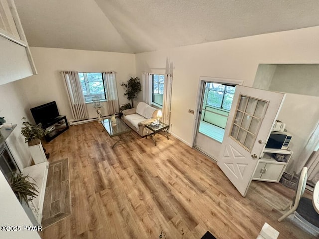 235 Falling Waters Blvd, Lackawaxen, PA 18435 - living room with wood finished floors, lofted ceiling, and plenty of natural light