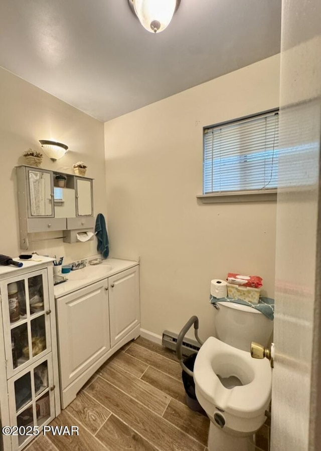 235 Falling Waters Blvd, Lackawaxen, PA 18435 - bathroom with vanity, wood finish floors, and a baseboard heating unit