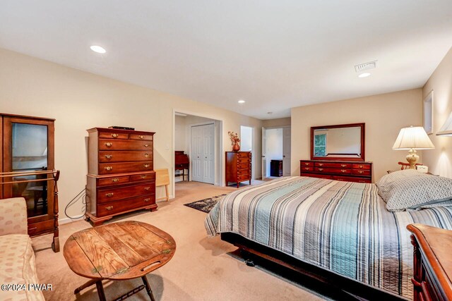 carpeted bedroom with a closet