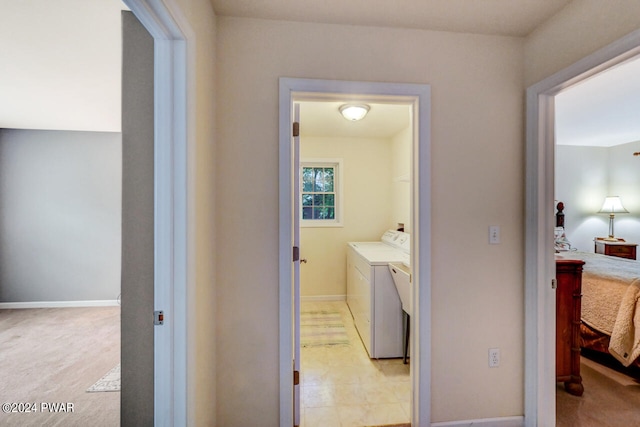 interior space featuring light colored carpet