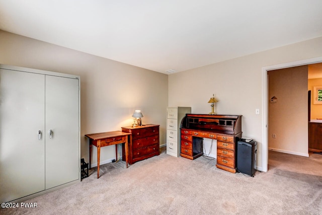 miscellaneous room with light colored carpet