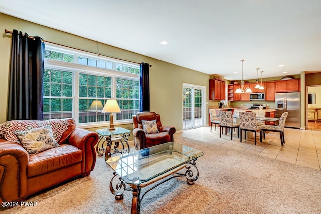 living room with light tile patterned floors