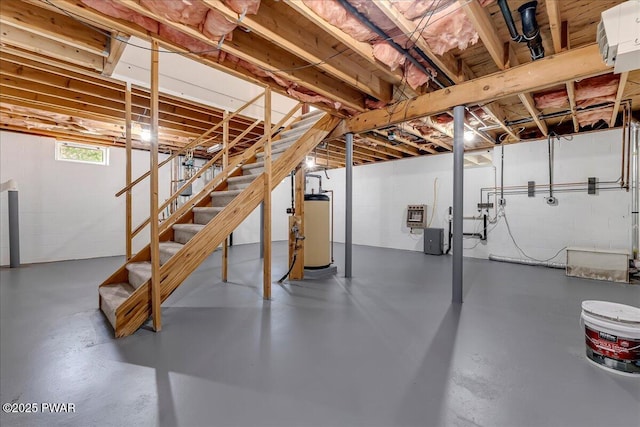 1180 Wallenpaupack Dr, Lake Ariel, PA 18436 - basement with water heater, stairs, and heating unit