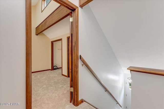 1180 Wallenpaupack Dr, Lake Ariel, PA 18436 - stairs featuring carpet and lofted ceiling