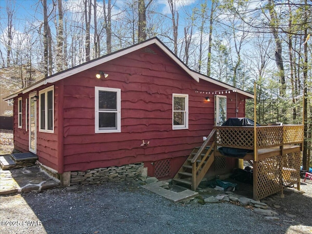 91 Bruin Rd, Lake Ariel, PA 18436 - view of side of home featuring a wooden deck and stairway