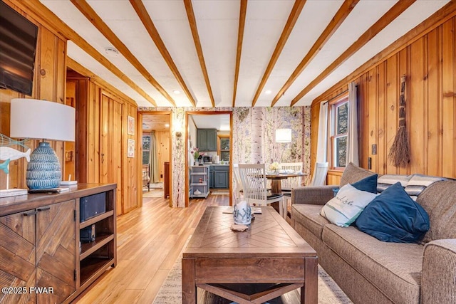 91 Bruin Rd, Lake Ariel, PA 18436 - living room featuring light wood-style flooring and beamed ceiling