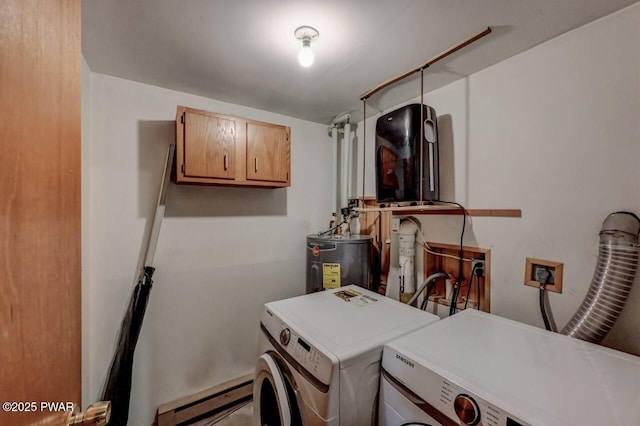 24 Lakewood Dr, Lake Ariel, PA 18436 - laundry room featuring baseboard heating, electric water heater, and washer and clothes dryer