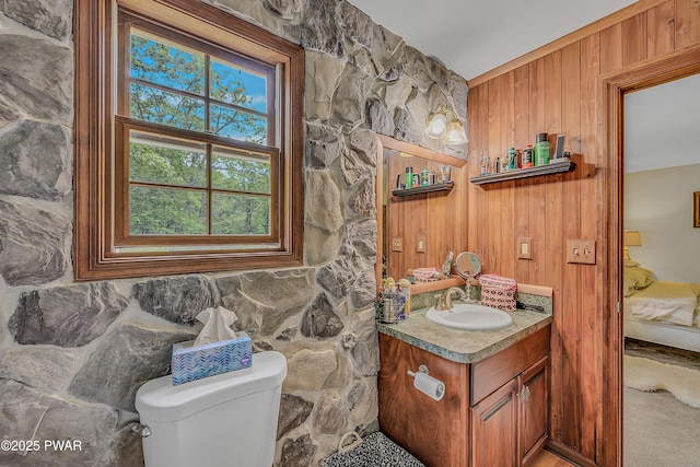 2106 Blueberry Ct, Bushkill, PA 18324 - bathroom featuring wooden walls and vanity