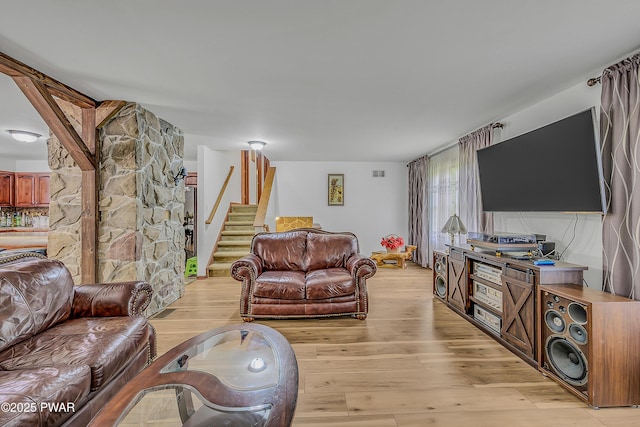 2106 Blueberry Ct, Bushkill, PA 18324 - living area with stairway and light wood-type flooring