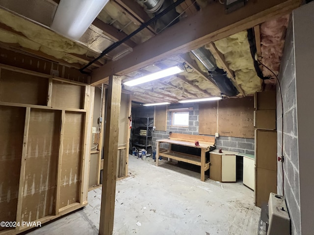 basement featuring a workshop area