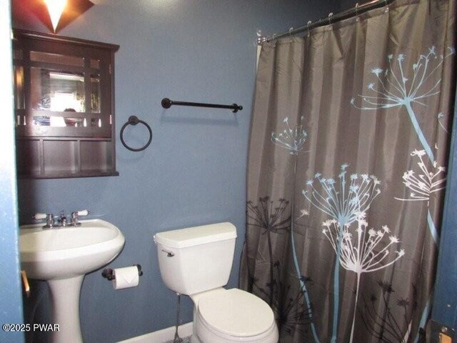 102 Yvonne Ct, Dingmans Ferry, PA 18328 - full bath featuring baseboards, toilet, and curtained shower