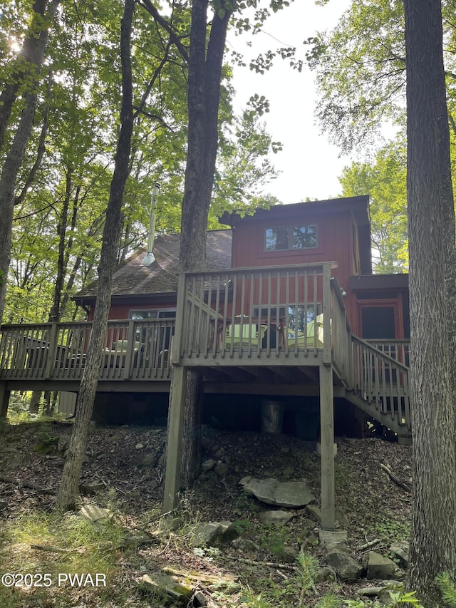 105 Tupelo Dr, Lords Valley, PA 18428 - rear view of house featuring a deck and stairs