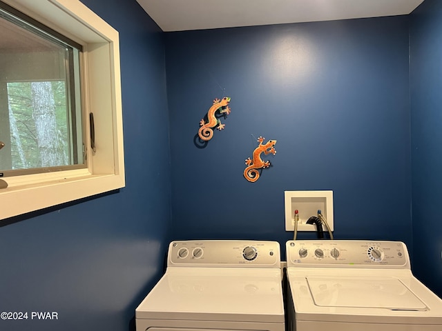 clothes washing area featuring independent washer and dryer