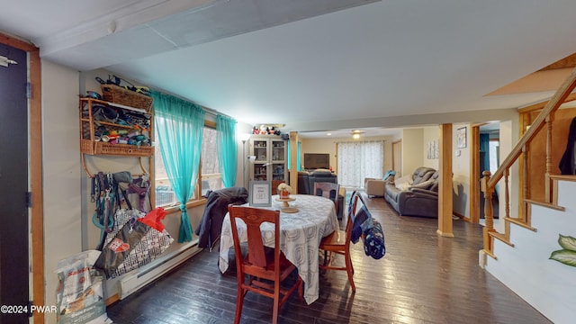 dining room featuring dark wood-type flooring and a baseboard radiator