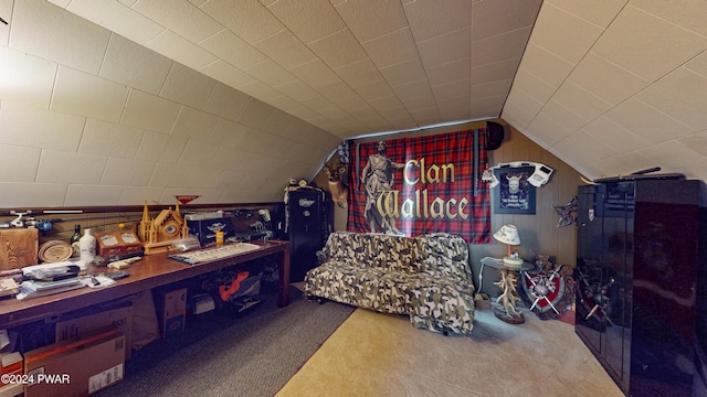 additional living space featuring carpet and vaulted ceiling