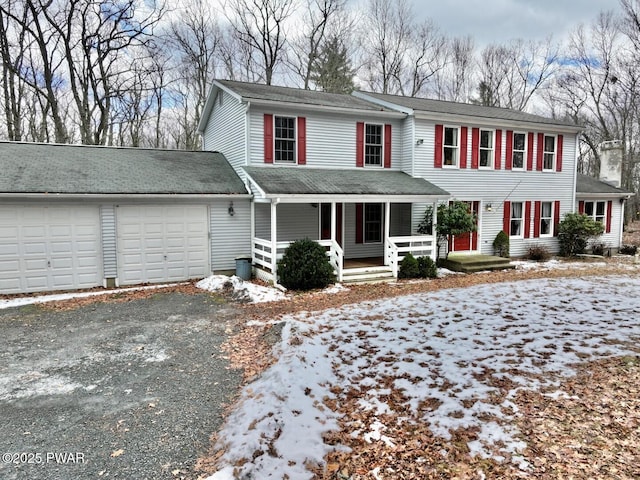 view of front facade featuring a garage and covered porch