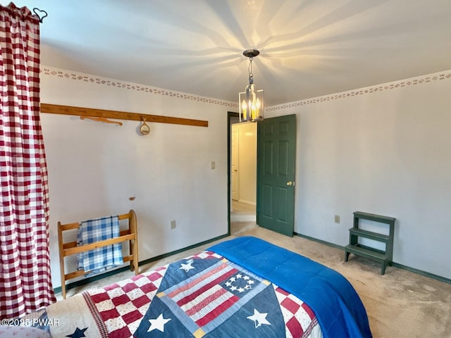 bedroom featuring light colored carpet