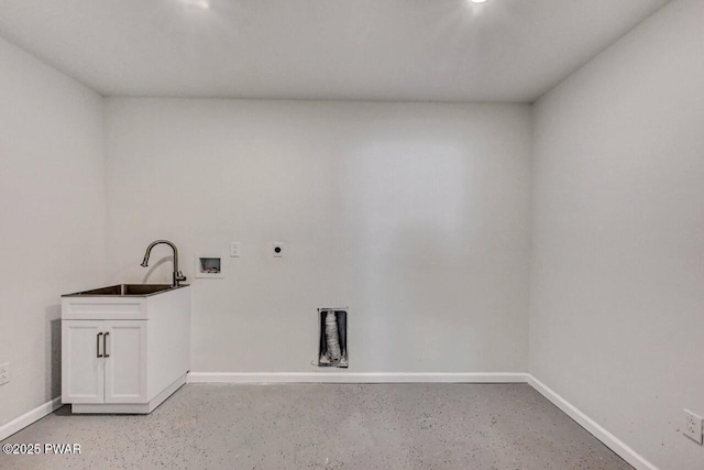 laundry area featuring cabinets, washer hookup, sink, and electric dryer hookup