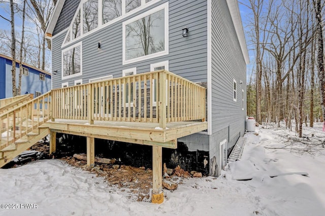 view of snow covered deck