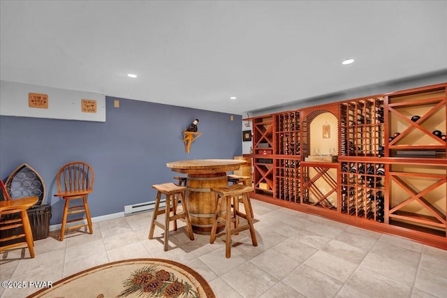 210 Fawn Lake Dr, Hawley, PA 18428 - wine area with baseboard heating, recessed lighting, and a bar