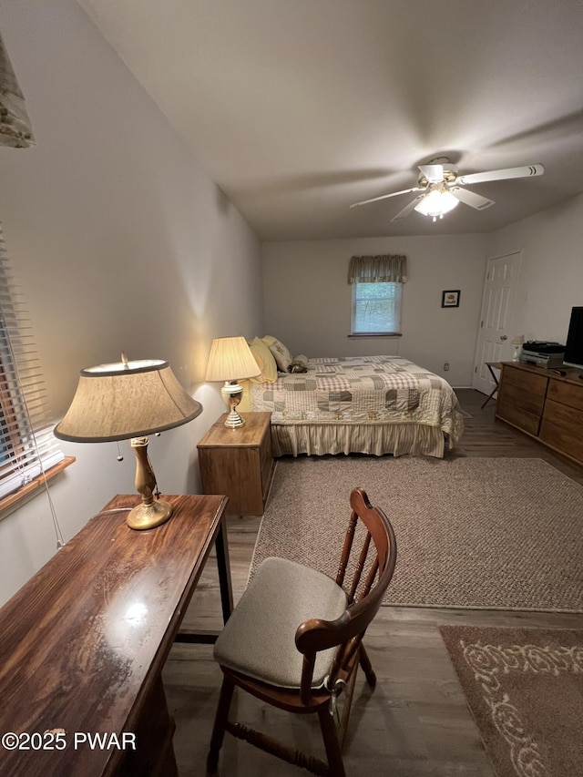 259 Florence Trl, Hawley, PA 18428 - bedroom with wood finished floors and ceiling fan