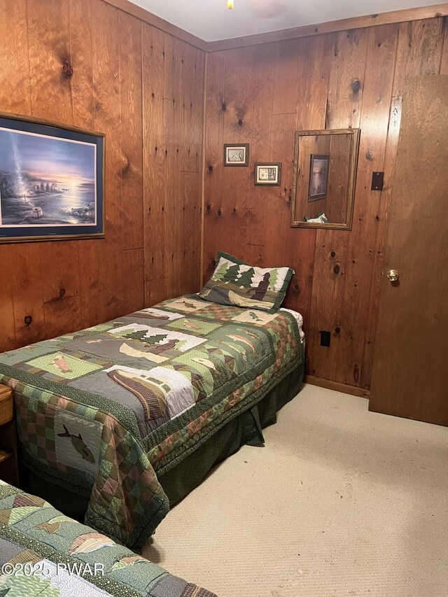 259 Florence Trl, Hawley, PA 18428 - carpeted bedroom featuring wood walls
