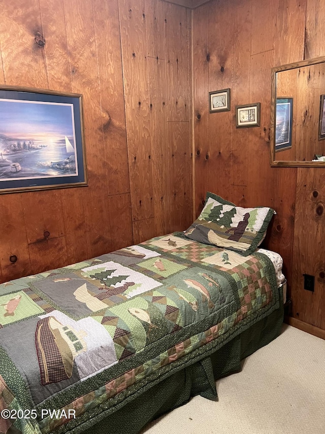 259 Florence Trl, Hawley, PA 18428 - bedroom featuring carpet floors and wood walls