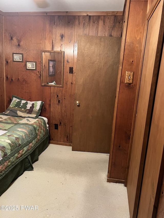 259 Florence Trl, Hawley, PA 18428 - carpeted bedroom with wooden walls