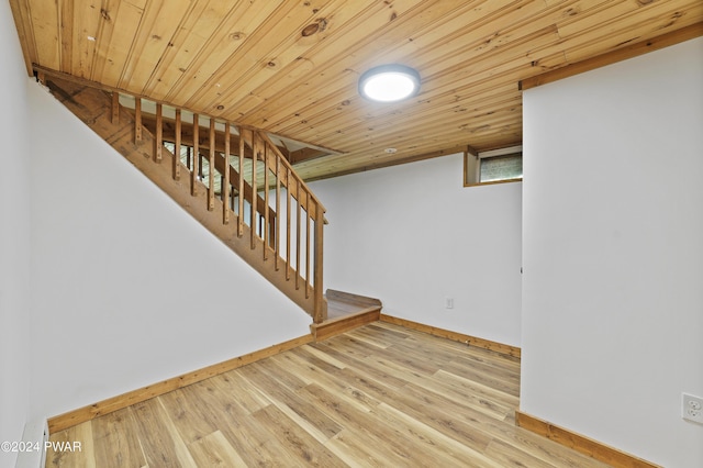 interior space with hardwood / wood-style floors and wood ceiling